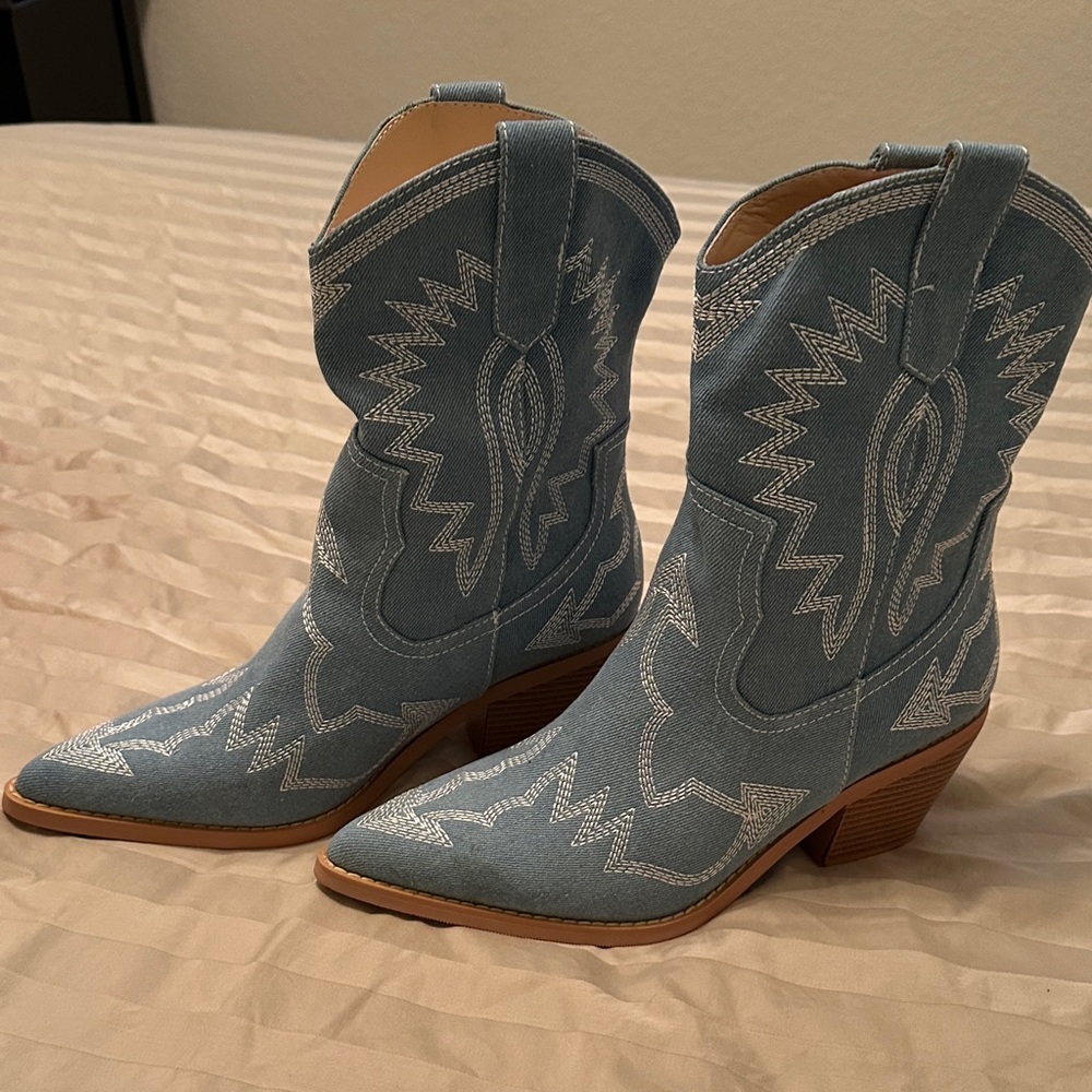 Blue Denim Western-Style Women's Boots - Picture 6 of 6